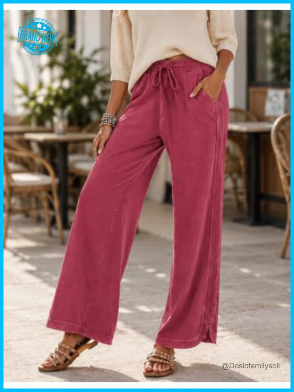Acid Wash Wide Leg Sweatpants Drawstring High Rise - Picture 3 of 6
